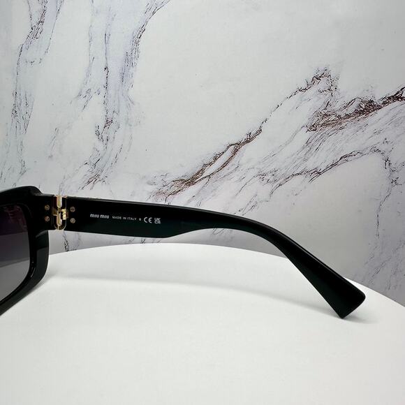 New MIU MIU Sunglasses Black Square Acetate Gold Metal Logo Italy Authentic - Picture 8 of 16